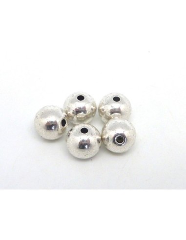 20 Perles ronde 9,7mm en métal argenté lisse