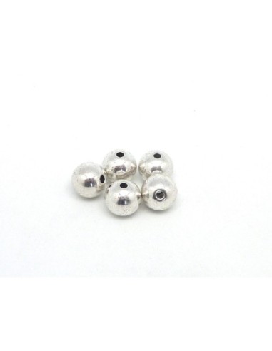20 Perles ronde 9,7mm en métal argenté lisse