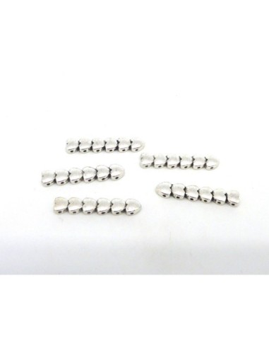 5 Perles coeurs intercalaire 6 rangs 31,9mm en métal argenté