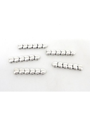 5 Perles coeurs intercalaire 6 rangs 31,9mm en métal argenté