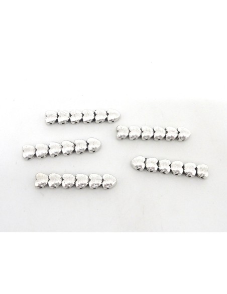 5 Perles coeurs intercalaire 6 rangs 31,9mm en métal argenté