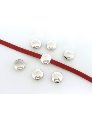 5 Perles galet 13,9mm pour lanière de 4mm en métal argenté lisse trou plat
