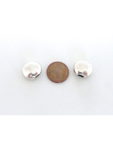 5 Perles galet 13,9mm pour lanière de 4mm en métal argenté lisse trou plat