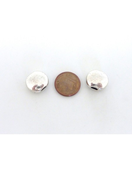 5 Perles galet 13,9mm pour lanière de 4mm en métal argenté lisse trou plat