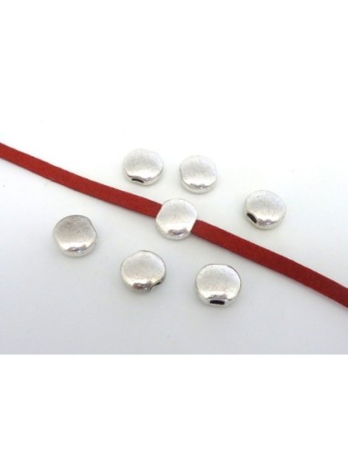 5 Perles galet 13,9mm pour lanière de 4mm en métal argenté lisse trou plat