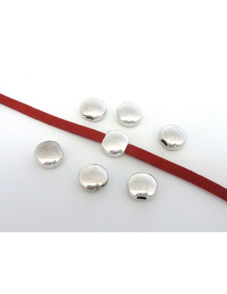 5 Perles galet 13,9mm pour lanière de 4mm en métal argenté lisse trou plat