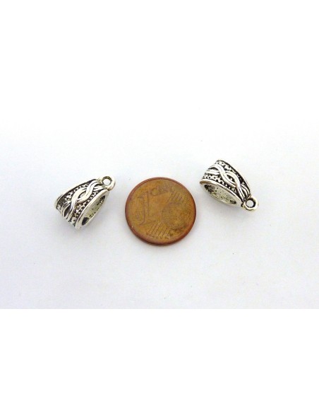 Support breloque pour cordon de 7mm en métal argenté travaillé