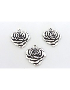 Pendentif fleur rose pas cher en métal argenté