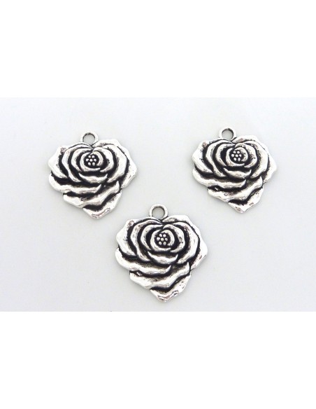  Pendentif fleur rose pas cher en métal argenté