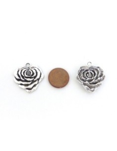  Pendentif fleur rose pas cher en métal argenté 2