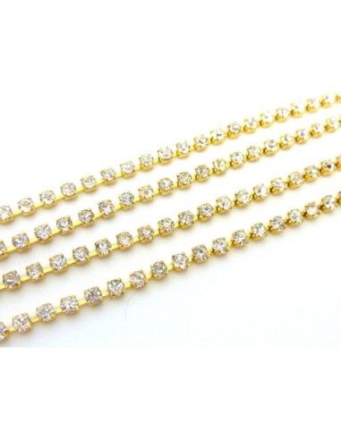 Chainette strass fine doré en métal pour création de bijoux