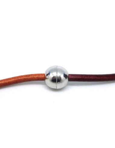 Fermoir aimanté pour cordon de 3,5mm en métal argenté - Boule