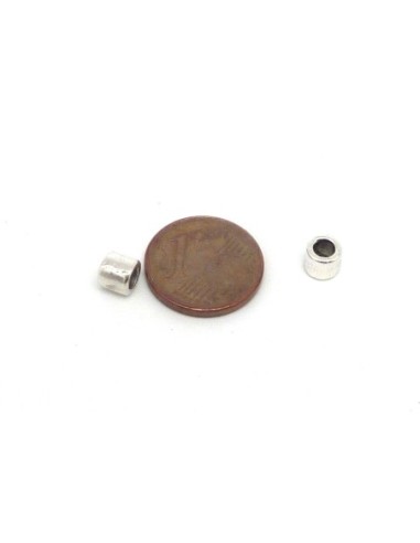 Perle argenté tube 5mm lisse en métal à gros trou