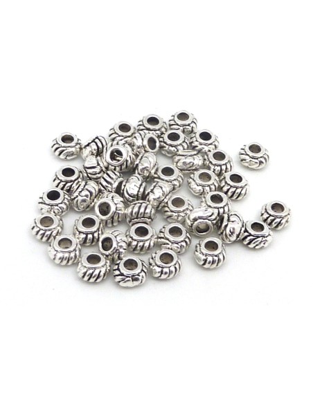 Perles ronde aplatie en métal argenté strié 6mm