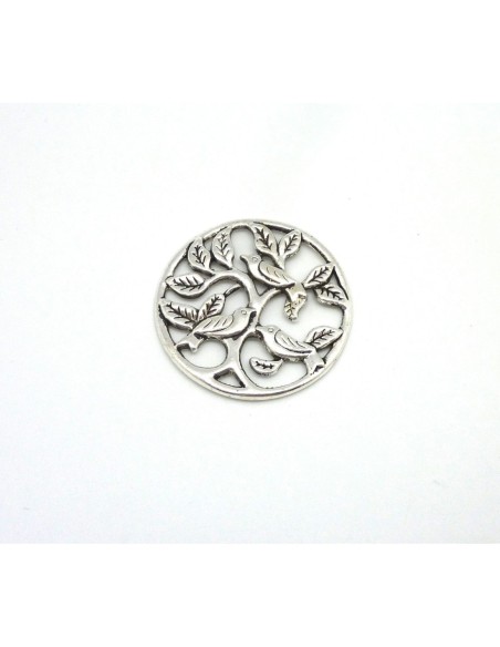 3 Pendentifs connecteur 33mm arbre et oiseaux en métal argenté