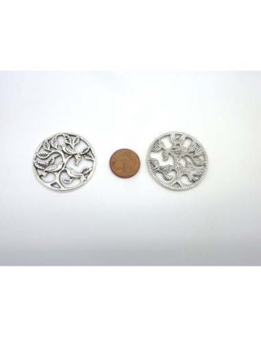 3 Pendentifs connecteur 33mm arbre et oiseaux...