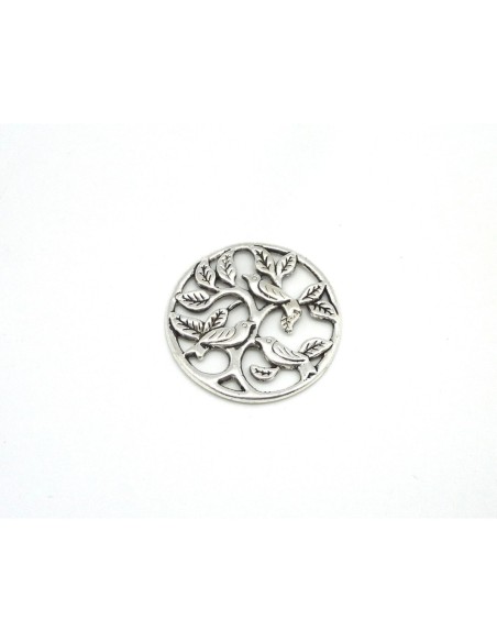 3 Pendentifs connecteur 33mm arbre et oiseaux en métal argenté