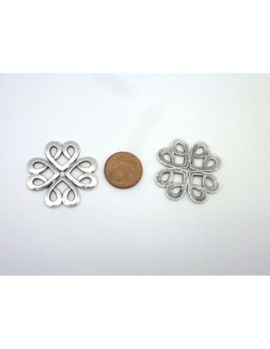 connecteurs rosace fleur forme coeur en métal argenté 28mm