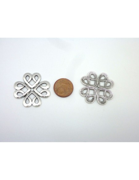 connecteurs rosace fleur forme coeur en métal argenté 28mm