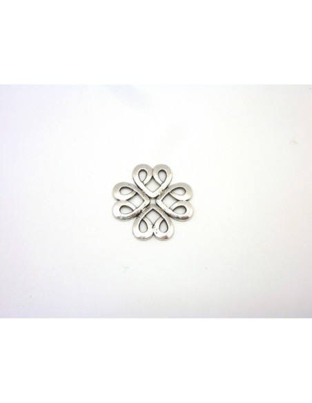 connecteurs rosace fleur forme coeur en métal argenté 28mm
