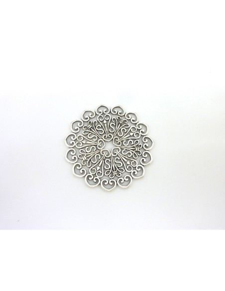 Pendentif 52,6mm estampe filigrane rosace et coeur en métal argenté
