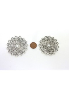 Pendentif 52,6mm estampe filigrane rosace et coeur en métal argenté 2