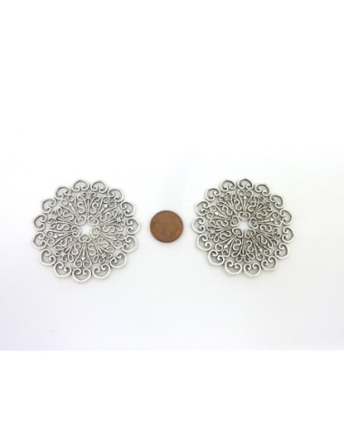 Pendentif connecteur filigrane rosace argenté