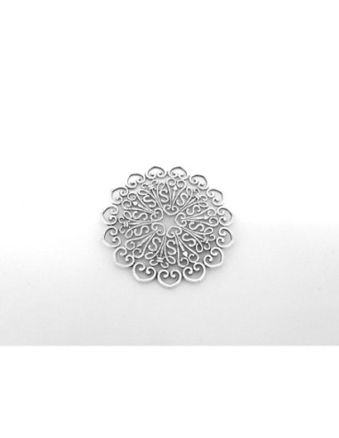 Pendentif estampe filigrane rosace et coeur en métal argenté