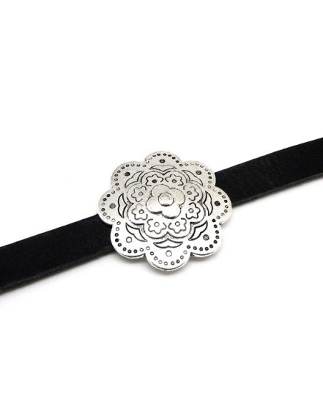 Grande perle passant fleur en métal argenté pour lanière de 12-13mm