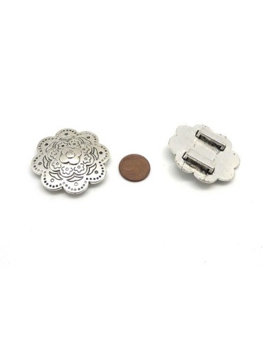 Grande perle passant fleur en métal argenté...