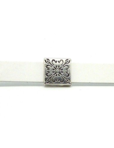 R-2 Perles passant carré 18mm en métal argenté...