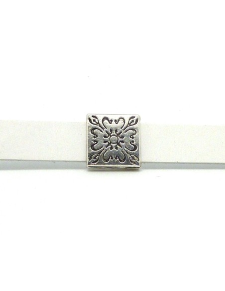 R-2 Perles passant carré 18mm en métal argenté pour lanière de 13mm