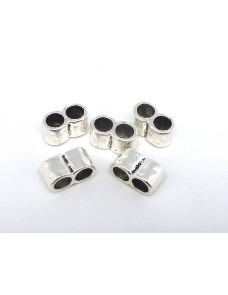 Perle multi rangs 2 trous en métal argenté pour cordon de 5,5mm
