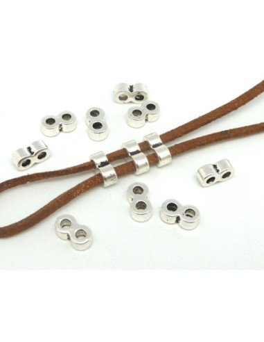 perle en métal argenté 2 trous pour cordon cuir de 2,5mm