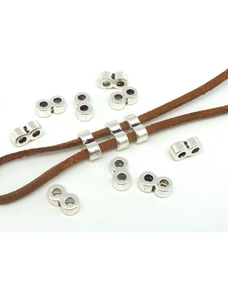 perle en métal argenté 2 trous pour cordon cuir de 2,5mm