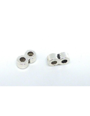 perle métal argenté 2 trous pour cordon 