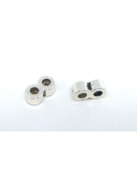 perle métal argenté 2 trous pour cordon 