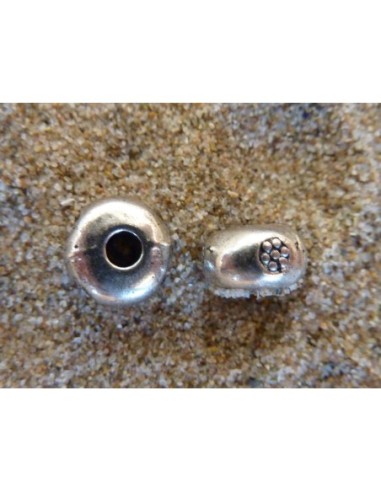 Perles rondelle gravé de rond, en métal argenté, fine et petite 5,9
