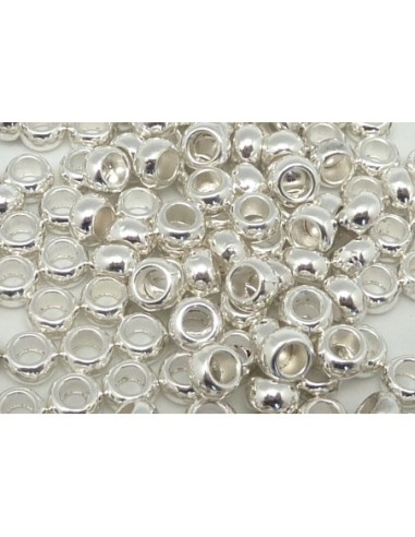50 Perles rondelle fine 5mm à gros trou 2,9mm en métal argenté brillant blanc lisse