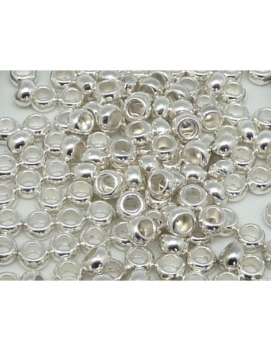 50 Perles rondelle fine 5mm à gros trou 2,9mm en métal argenté brillant blanc lisse