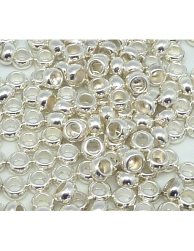 50 Perles rondelle fine 5mm à gros trou 2,9mm en métal argenté brillant blanc lisse