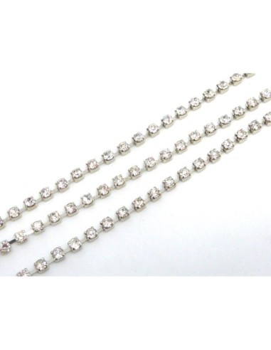 Chaine avec strass en métal argenté fine