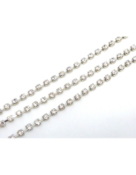 Chaine avec strass en métal argenté fine