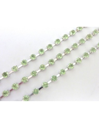 Chainette strass en métal argenté et strass vert