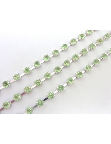 Chainette strass en métal argenté et strass vert