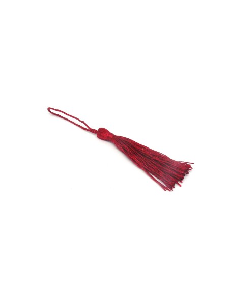 Pompon, breloque en fil polyester 10-12cm de couleur rouge bordeaux brillant