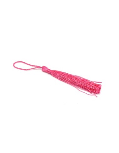Pompon, breloque en fil polyester 9-12cm de couleur rose bonbon brillant