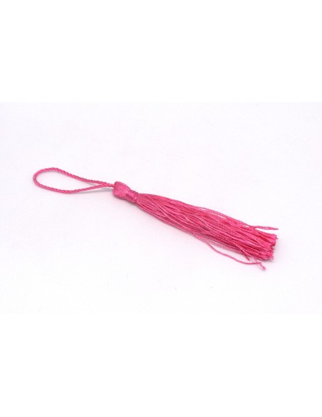 Pompon, breloque en fil polyester 9-12cm de couleur rose bonbon brillant