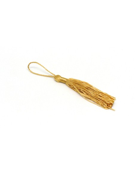 Pompon, breloque en fil polyester 10-12cm de couleur or brillant