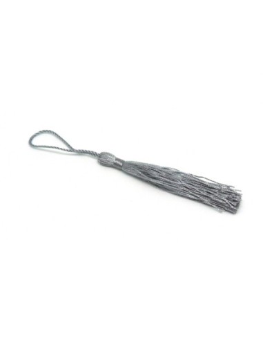 Pompon, breloque en fil polyester 10-12cm de couleur gris argenté